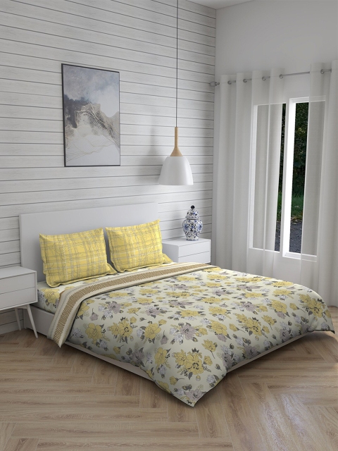

Layers Beige & Yellow Floral Printed Pure Cotton Double King Bedding Set
