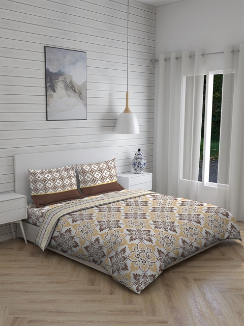 

Layers Beige & Brown Floral Printed Double King Pure Cotton Bedding Set