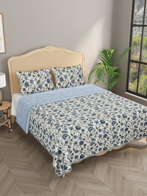 

Gulaab Jaipur Blue & White Handblock Kantha Printed Cotton Double King Bed Cover With 2 Pillow Covers