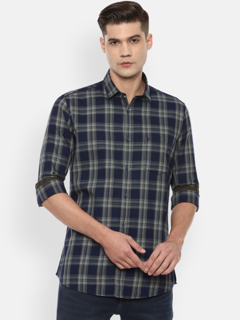 

Van Heusen Sport Men Navy Blue Slim Fit Checked Casual Shirt