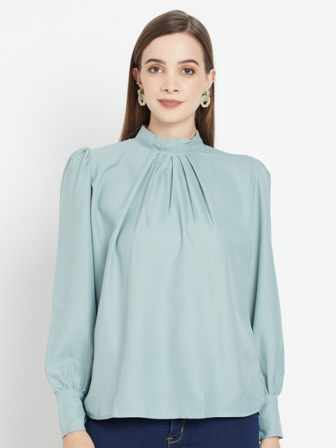 

Purple State Turquoise Solid Blue Crepe Blouson Top, Turquoise blue