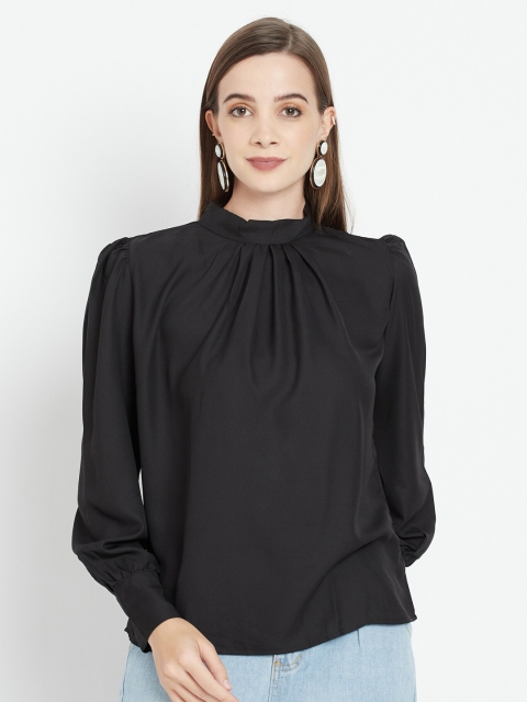 

Purple State Black Solid Crepe Blouson Top