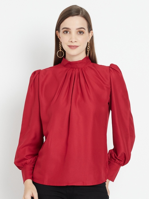

Purple State Red Solid High Neck Blouson Top