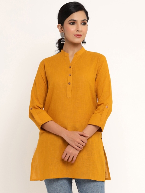 

Aprique FAB Women Yellow Solid Khadi Woven Straight Kurti