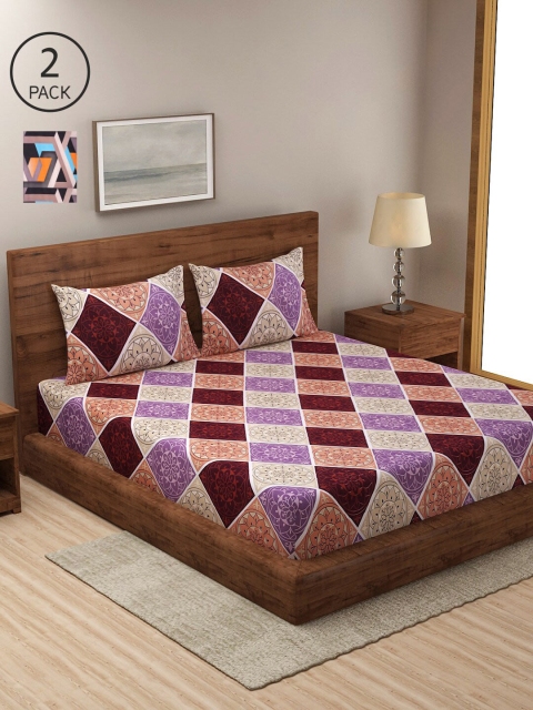 

NEUDIS Purple & Brown Printed 180 TC 2 King Bedsheet with 4 Pillow Covers