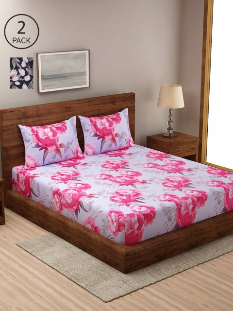 

NEUDIS Set of 2 Grey & White Floral 180 TC King Bedsheet with Pillow Covers