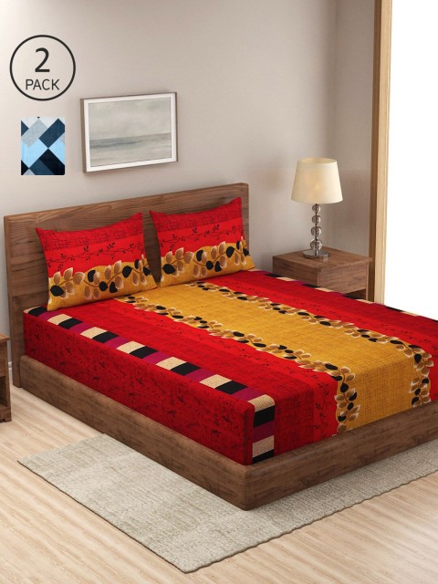 

NEUDIS Red & Teal Floral 180 TC 2 King Bedsheet with 4 Pillow Covers