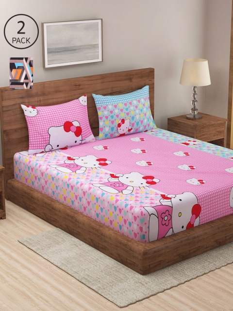

NEUDIS Pink & Black Geometric 180 TC 2 King Bedsheet with 4 Pillow Covers