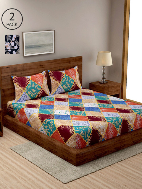 

NEUDIS Pack Of 2 Charcoal & Brown Floral 180 TC 2 King Bedsheet with 4 Pillow Covers