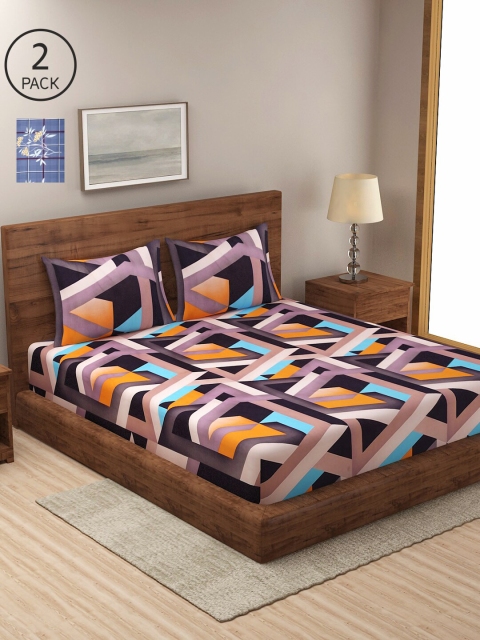 

NEUDIS Blue & Beige Floral 180 TC 2 King Bedsheet with 4 Pillow Covers