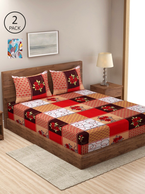 

NEUDIS Blue & Red Floral 180 TC 2 King Bedsheet with 4 Pillow Covers