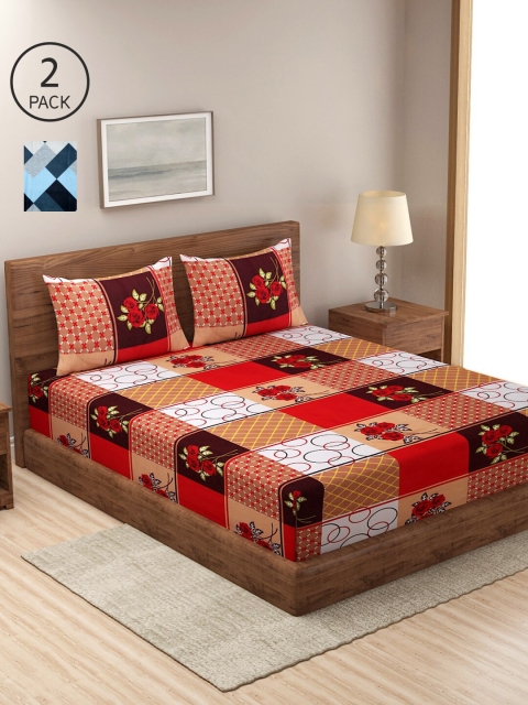 

NEUDIS Teal & Red Geometric 180 TC 2 King Bedsheet with 4 Pillow Covers