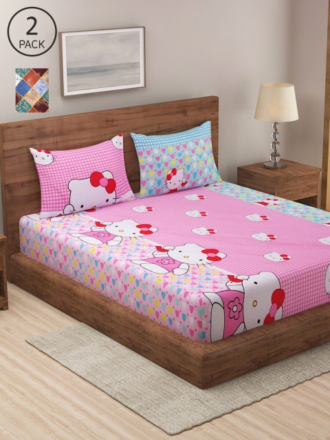 

NEUDIS Pink & Brown Floral 180 TC 2 King Bedsheet with 4 Pillow Covers
