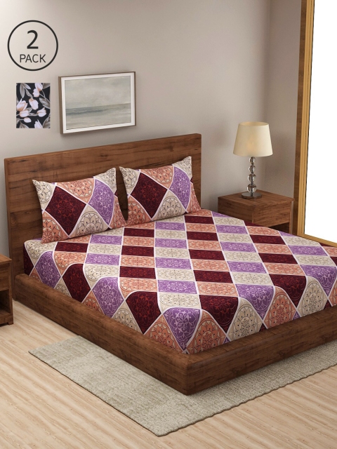 

NEUDIS Purple & Black Floral 180 TC 2 King Bedsheet with 4 Pillow Covers