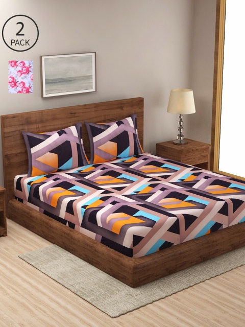 

NEUDIS Multicoloured Printed 180 TC 2 King Bedsheet with 4 Pillow Covers, Multi
