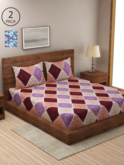 

NEUDIS Grey & Purple Floral 180 TC 2 King Bedsheet with 4 Pillow Covers