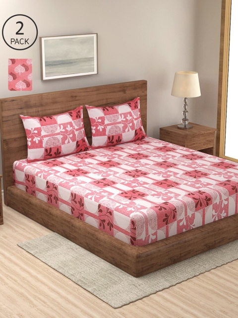 

NEUDIS Pack Of 2 240 TC Floral Printed King Bedsheet with Pillow Cover, Peach