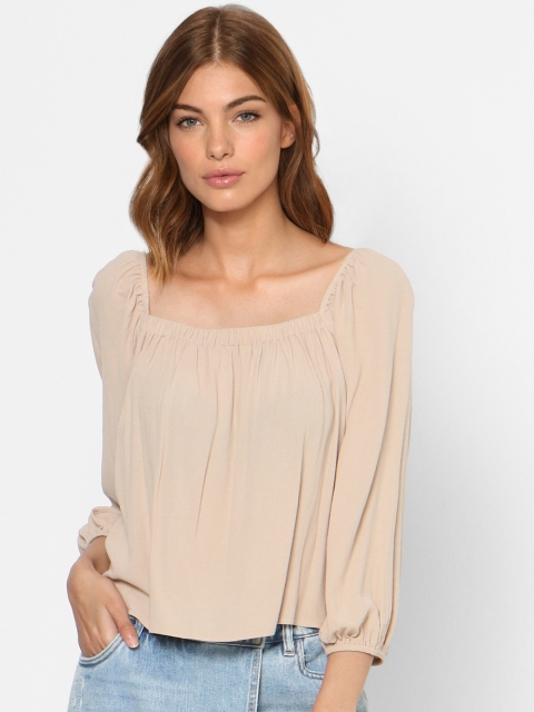 

ONLY Beige Square Neck Solid Top