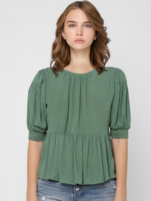 

ONLY Women Green Solid Empire Top