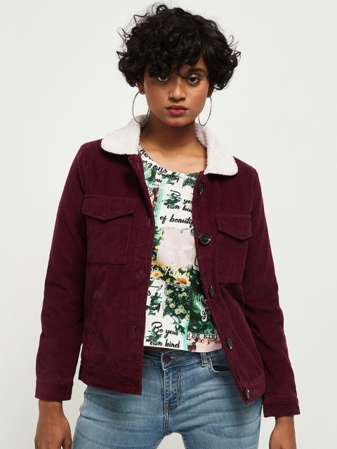 

max Women Maroon Windcheater Open Front Jacket