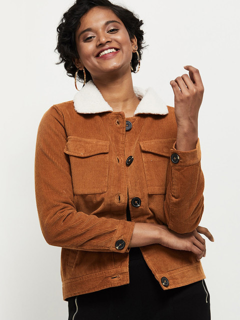 

max Women Brown Striped Windcheater Tailored Jacket