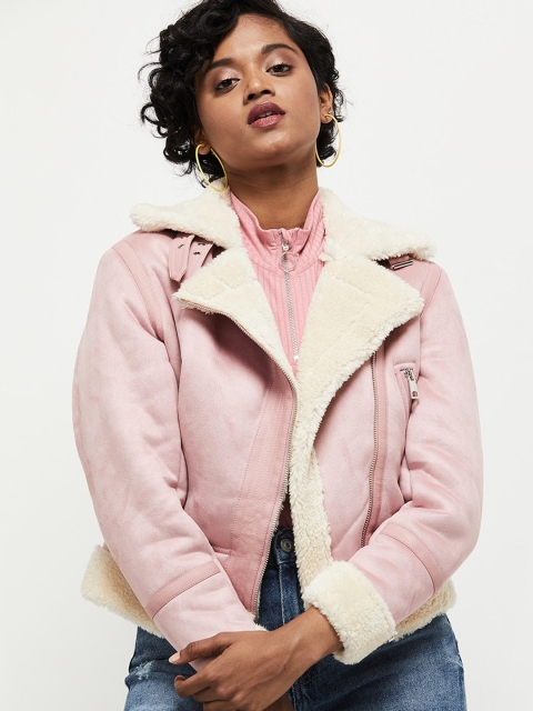 

max Women Pink Windcheater Bomber with Patchwork Jacket