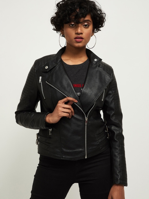 

max Women Black Windcheater Biker Jacket