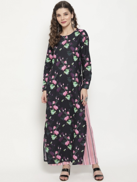 

Luni Women Navy Blue Floral Printed Regular Kurta with Trousers