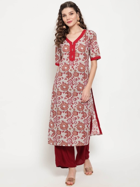 

Luni Women Grey & Red Floral Printed Kurta