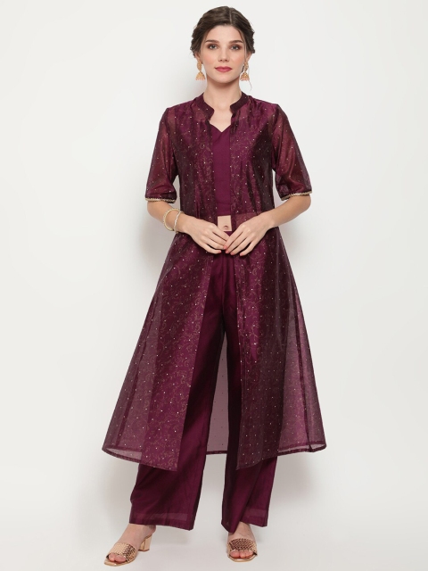 

Luni Women Purple Embellished Tunic with Pyjamas