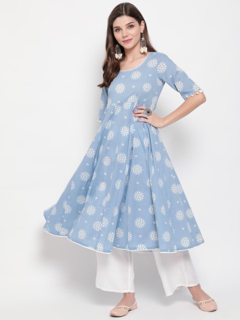 

Luni Women Blue & White Ethnic Motifs Printed Anarkali Kurta