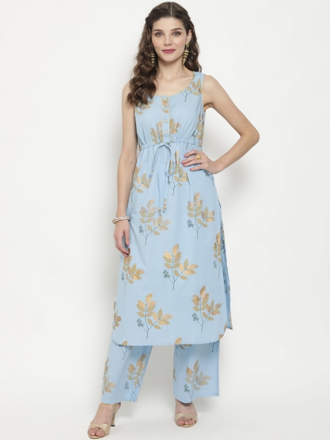 

Luni Women Blue Floral Printed Regular Pure Cotton Kurta with Palazzos