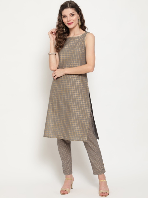 

Luni Women Grey Printed Regular Pure Cotton Kurta with Trousers
