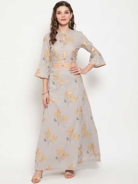 

Luni Grey & Gold-Toned Printed Cotton Ready to Wear Lehenga Choli