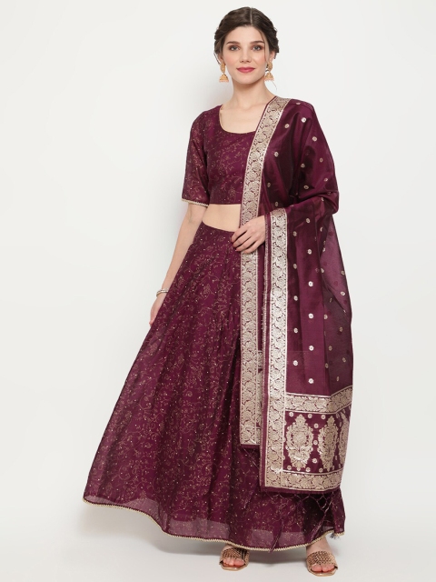 

Luni Purple & Gold-Toned Woven Design Ready to Wear Lehenga & Blouse With Dupatta