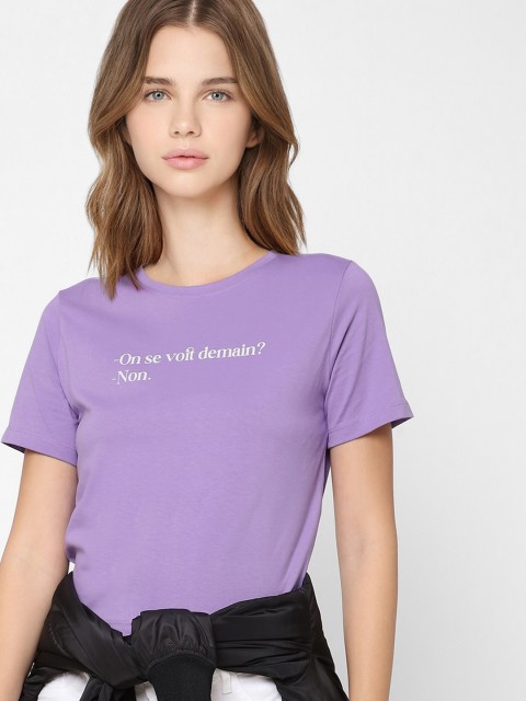 

ONLY Women Purple Pure Cotton Typography Printed T-shirt