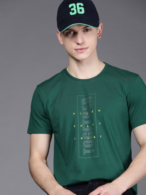 

Allen Solly Tribe Men Green & Yellow Brand Logo Printed Pure Cotton T-shirt