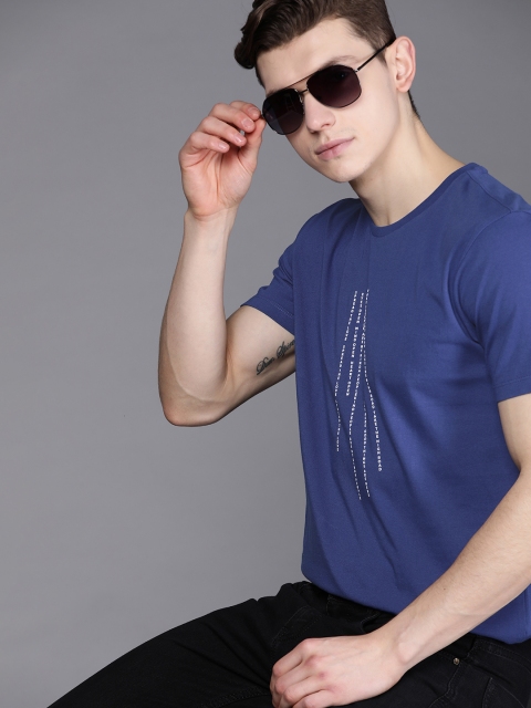 

Allen Solly Tribe Men Navy Blue & White Typography Print Pure Cotton T-shirt