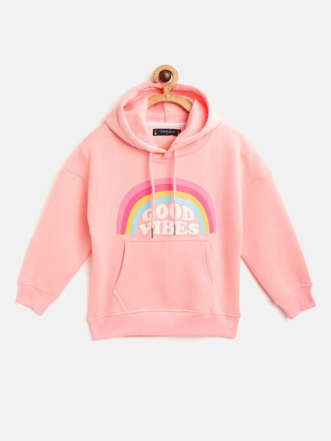 

White Snow Girls Pink & White Typography Print Hooded Sweatshirt
