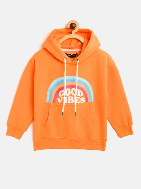 

White Snow Girls Orange & Blue Typography Print Hooded Sweatshirt