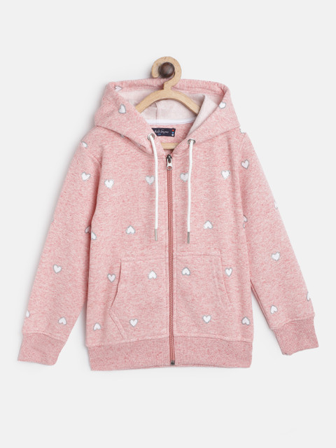 

White Snow Girls Pink & White Heart Print Hooded Sweatshirt