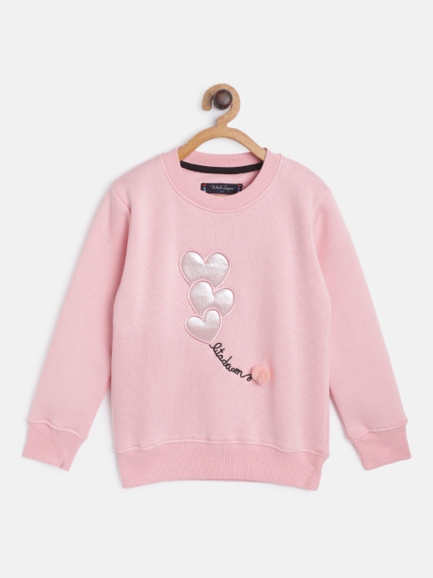 

White Snow Girls Pink Heart Applique Sweatshirt