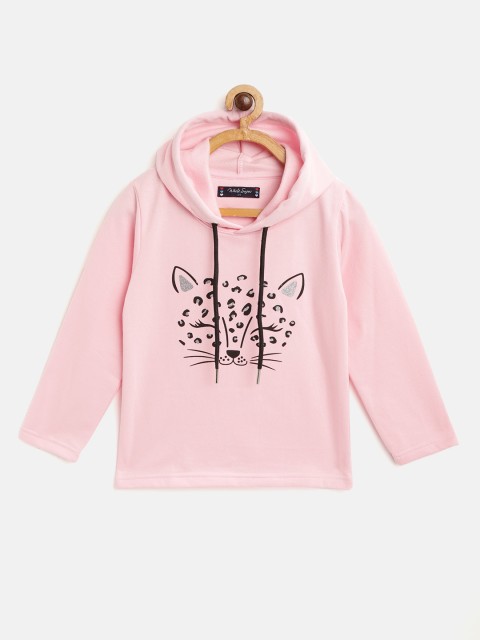 

White Snow Girls Pink & Black Conversational Print Hooded Sweatshirt