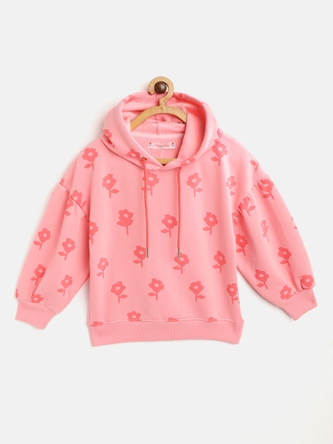 

White Snow Girls Pink Floral Print Hooded Sweatshirt