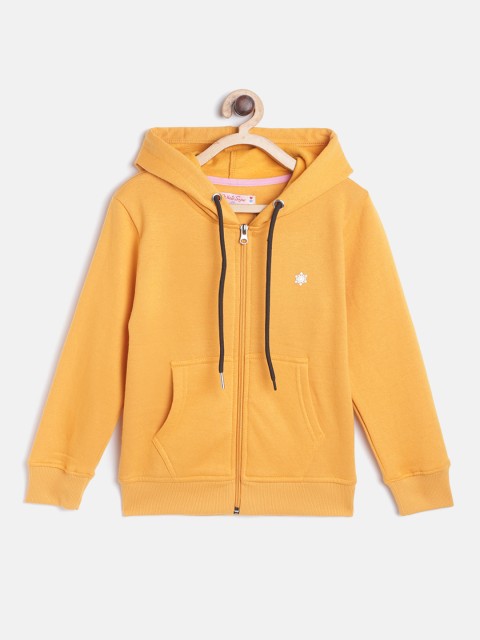 

White Snow Girls Mustard Yellow Solid Hooded Sweatshirt