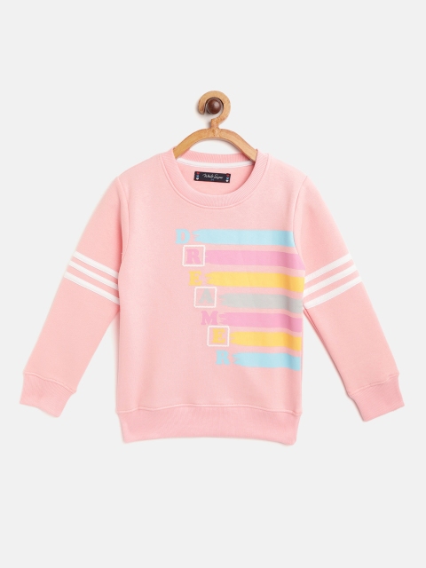 

White Snow Girls Pink & Yellow Typography Print Sweatshirt