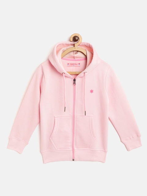 

White Snow Girls Pink Solid Hooded Sweatshirt