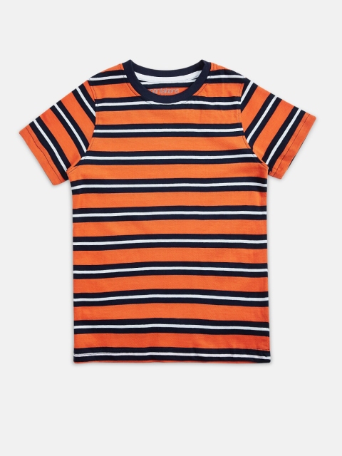 

Pantaloons Junior Boys Orange & Navy Blue Striped T-shirt