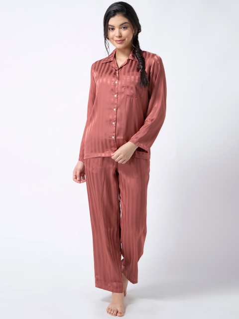 

ADORENITE Women Brown Striped Night suit