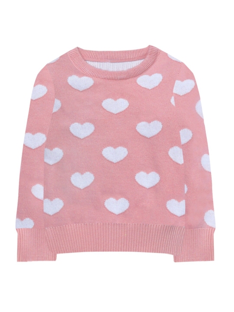 

A.T.U.N. Girls Pink & White Heart Printed Pure Cotton Pullover